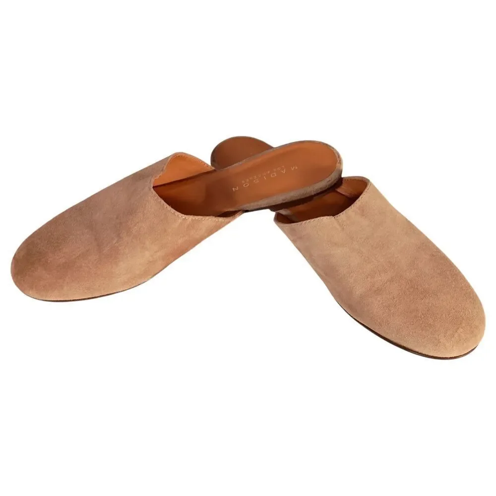 Madison Los Angeles Mule Shoe Flats Tan Suede Leather Womens 38.5/US 8.5